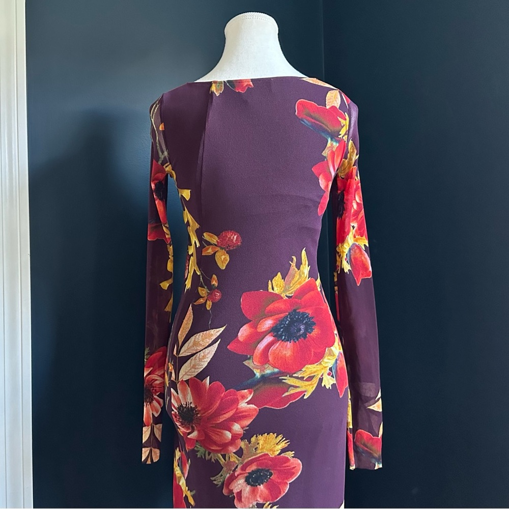 Fuzzi Abito Mesh Long Sleeve Ruched Midi Dress, Size XS - Picture 9 of 16
